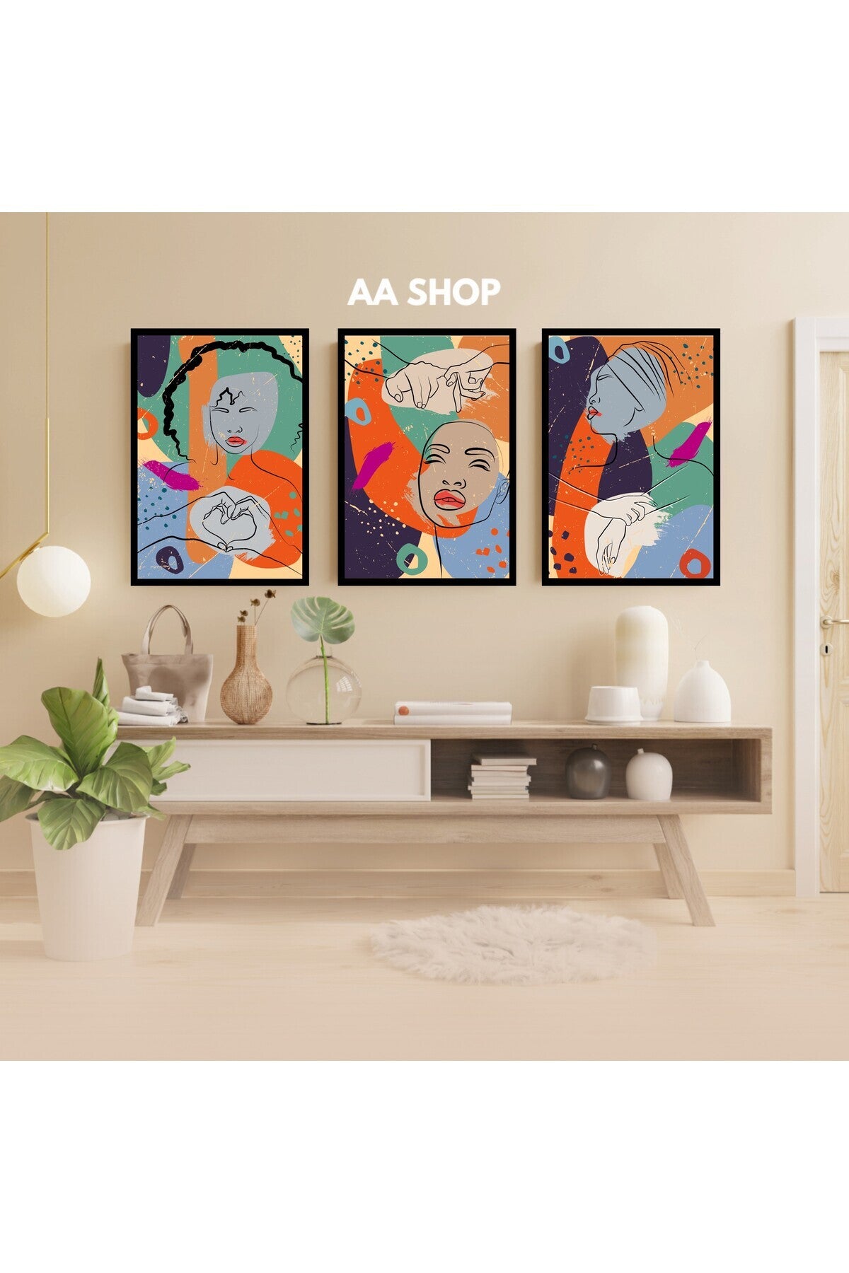 3 Parça Kadın Renkli Solmaz Kaliteli Baskı Çerçeve Görünümlü MDF Tablo Set 48