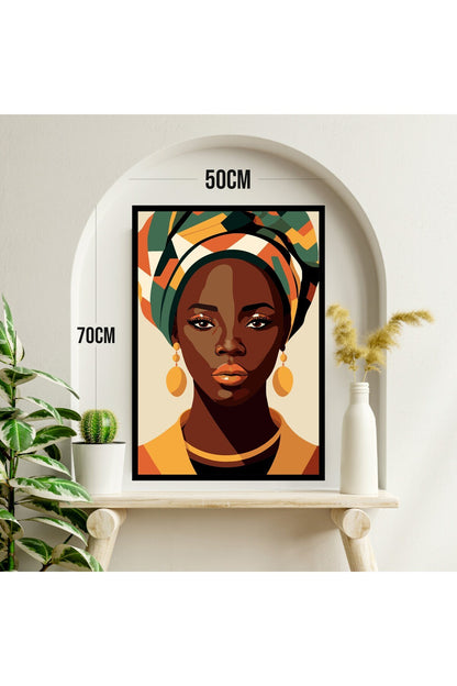 Afrika Kadın Büyük Boy Renkli Solmaz Kaliteli Baskı Çerçeve Görünümlü MDF Tablo 70x50cm 10