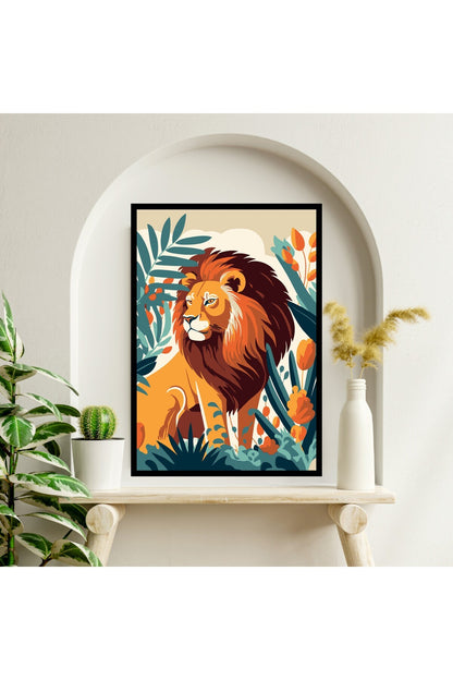 Aslan Doğa Büyük Boy Renkli Solmaz Kaliteli Baskı Çerçeve Görünümlü MDF Tablo 70x50cm 246