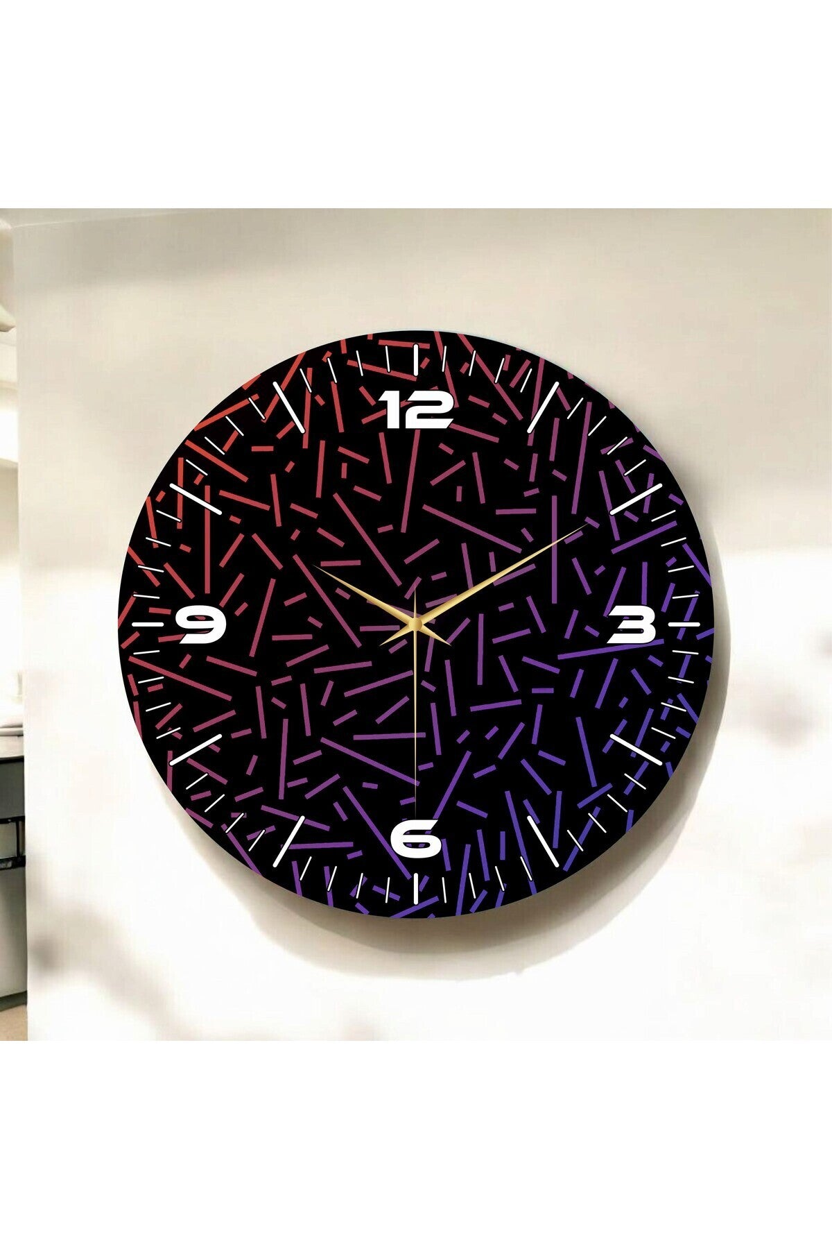 Renkli Baskı Çizgi Desenli Sayılı Hediyelik Ahşap Sessiz Tablo Duvar Saati