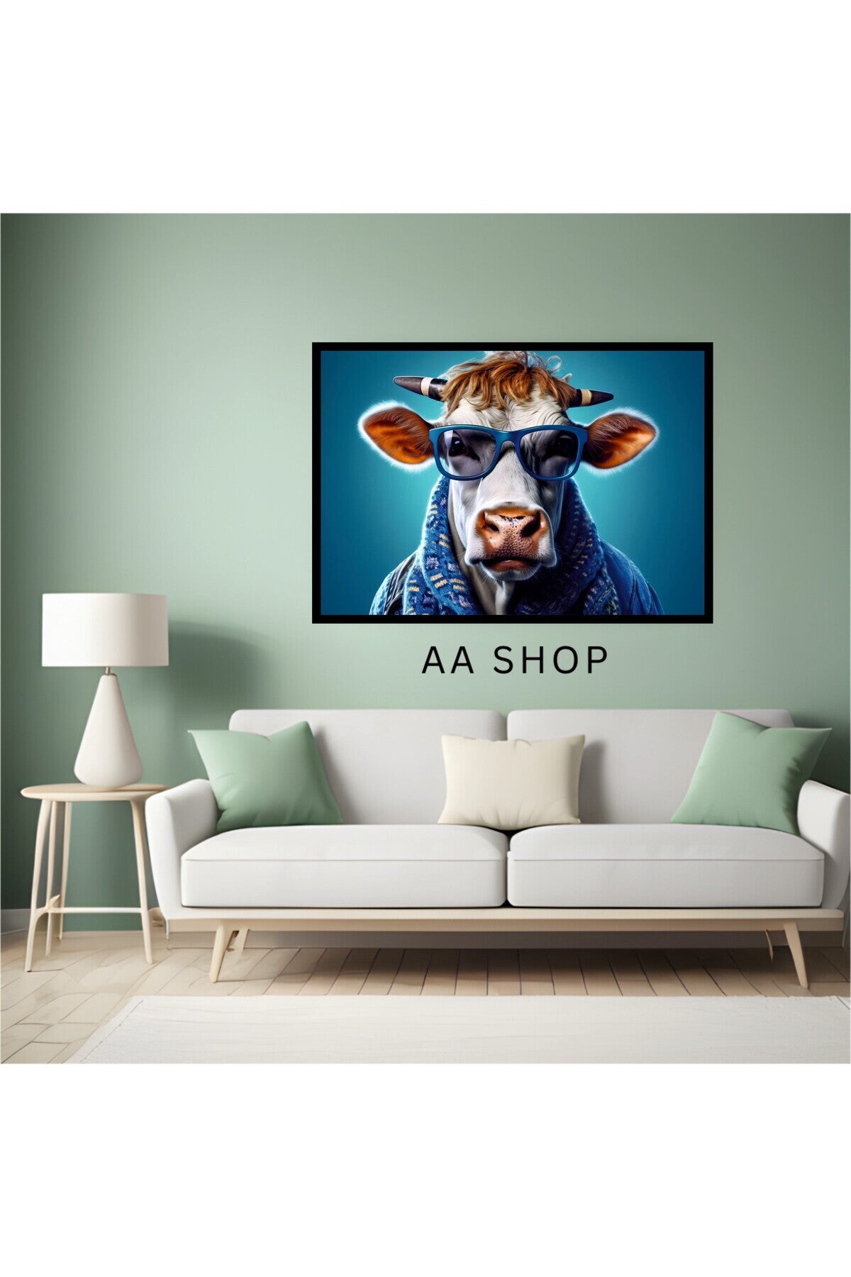 İnek Hayvan Büyük Boy Renkli Solmaz Kaliteli Baskı Çerçeve Görünümlü MDF Tablo 70x50cm 40