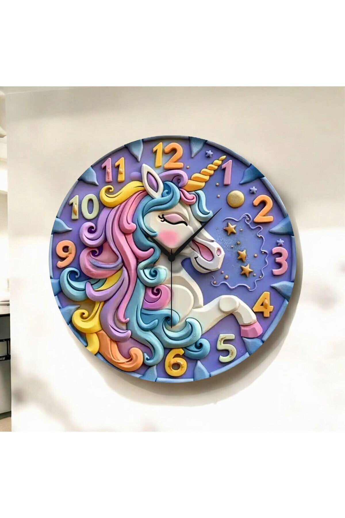 Renkli Baskı At Çocuk Desenli Sayılı Hediyelik Ahşap Sessiz Tablo Duvar Saati