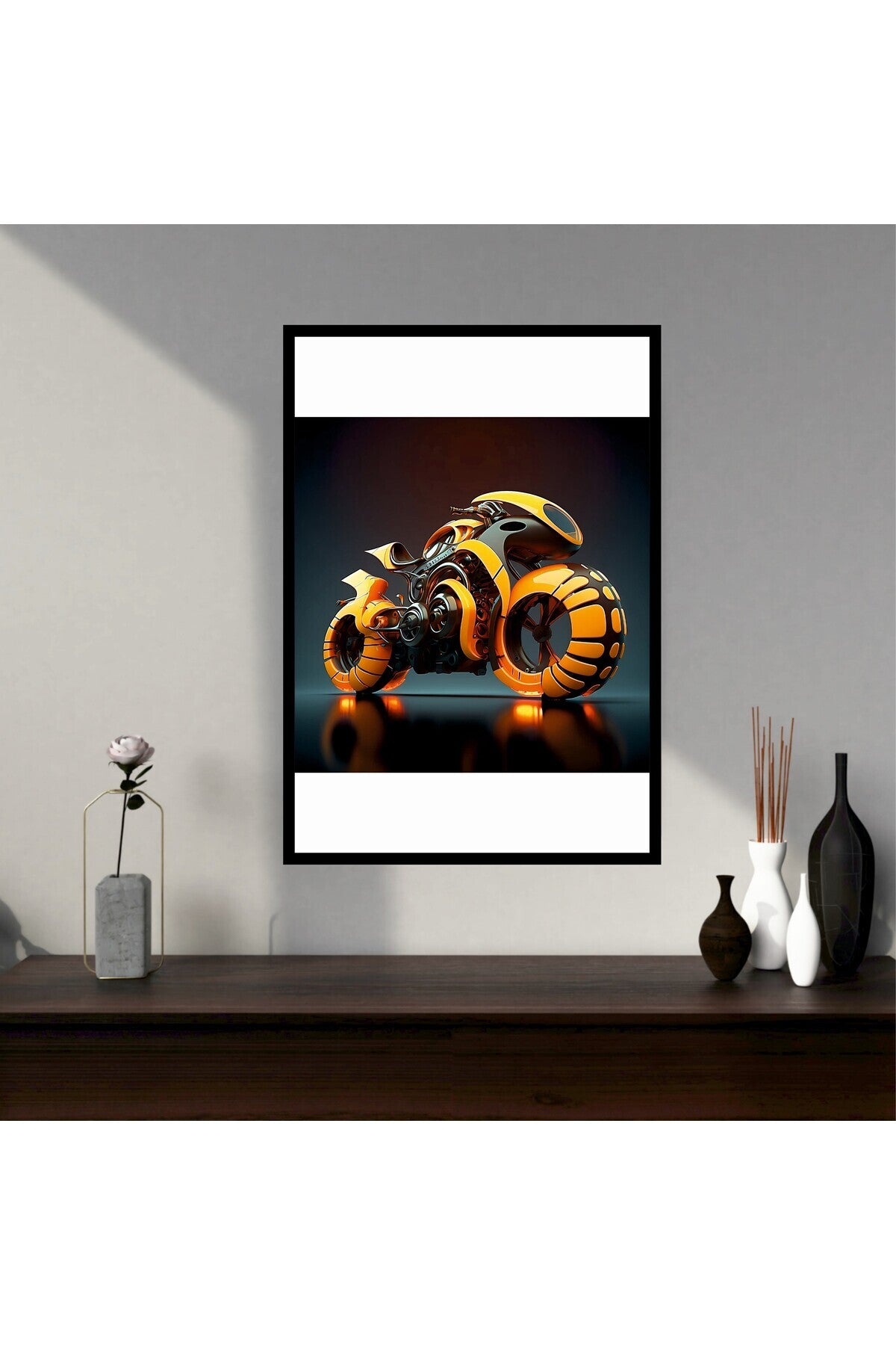 Motor Büyük Boy Renkli Solmaz Kaliteli Baskı Çerçeve Görünümlü MDF Tablo 70x50cm 130