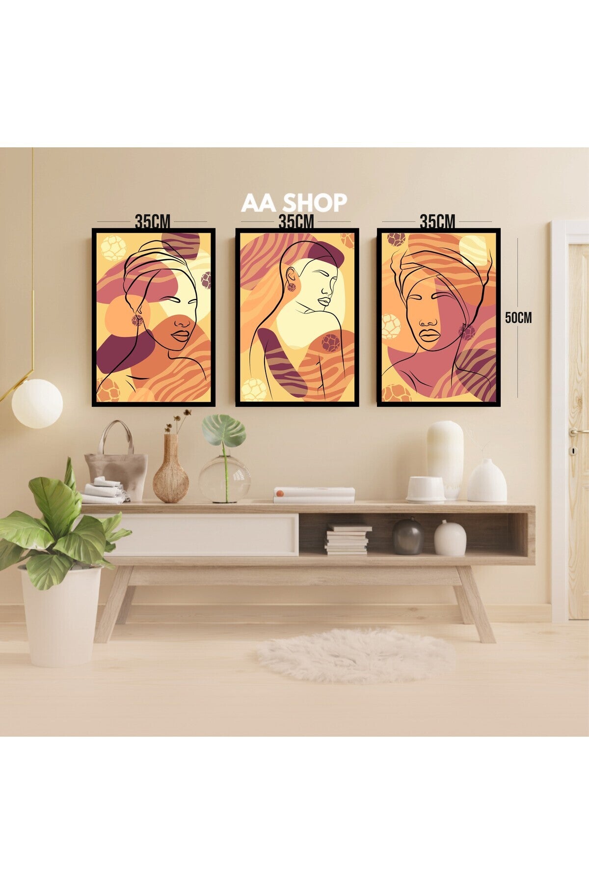 3 Parça Kadın Çiçek Renkli Solmaz Kaliteli Baskı Çerçeve Görünümlü MDF Tablo Set 45