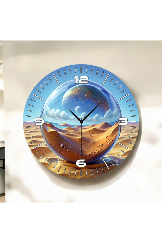 Renkli Baskı Desenli Sayılı Hediyelik Ahşap Sessiz Tablo Duvar Saati