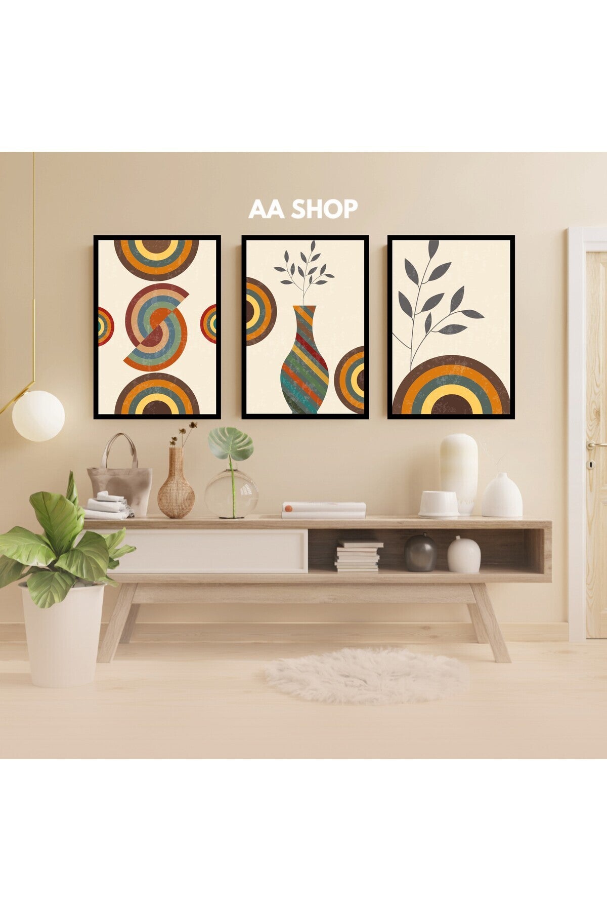 3 Parça Çiçek Yaprak Renkli Solmaz Kaliteli Baskı Çerçeve Görünümlü MDF Tablo Set 38