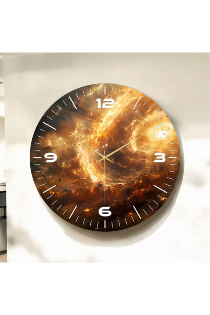 Uzay Temalı Renkli Baskı Desenli Sayılı Hediyelik Ahşap Sessiz Tablo Duvar Saati 50cm