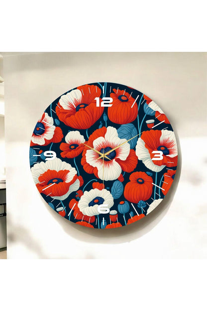 Renkli Baskı Yaprak Çiçek Desenli Sayılı Hediyelik Ahşap Sessiz Tablo Duvar Saati