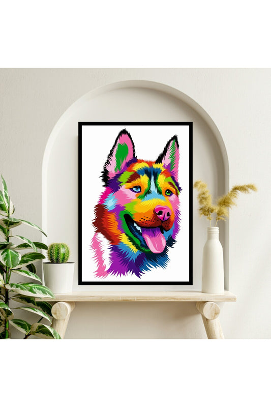Köpek Hayvan Büyük Boy Renkli Solmaz Kaliteli Baskı Çerçeve Görünümlü MDF Tablo 70x50cm 05
