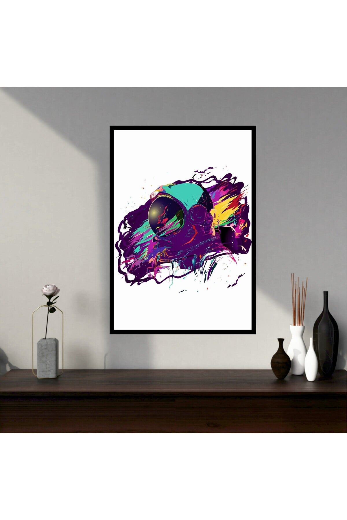 Astronot Uzay Büyük Boy Renkli Solmaz Kaliteli Baskı Çerçeve Görünümlü MDF Tablo 70x50cm 177