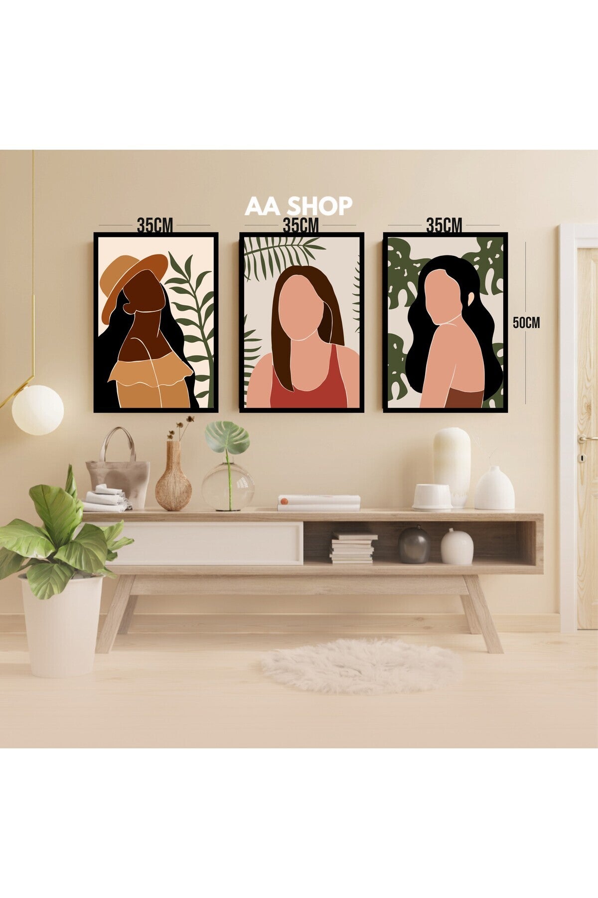 3 Parça Kadın Çiçek Renkli Solmaz Kaliteli Baskı Çerçeve Görünümlü MDF Tablo Set 8