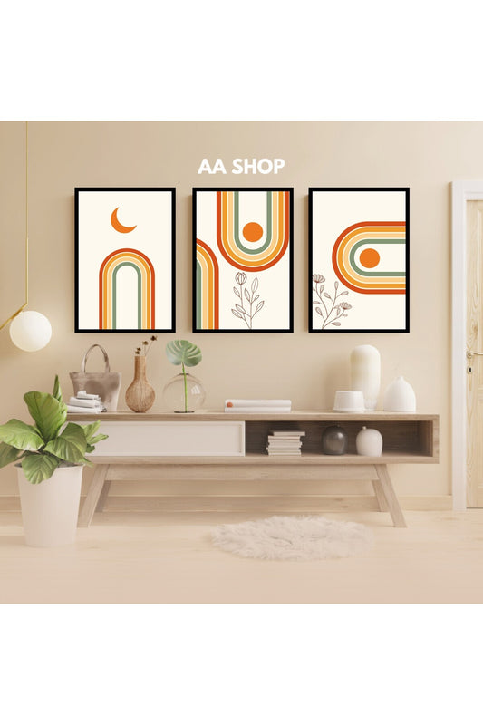 3 Parça Renkli Solmaz Kaliteli Baskı Çerçeve Görünümlü MDF Tablo Set 39