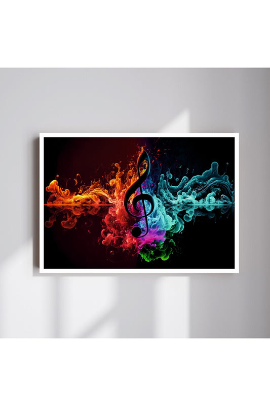 Müzik Nota Büyük Boy Renkli Solmaz Kaliteli Baskı Çerçeve Görünümlü MDF Tablo 70x50cm 132