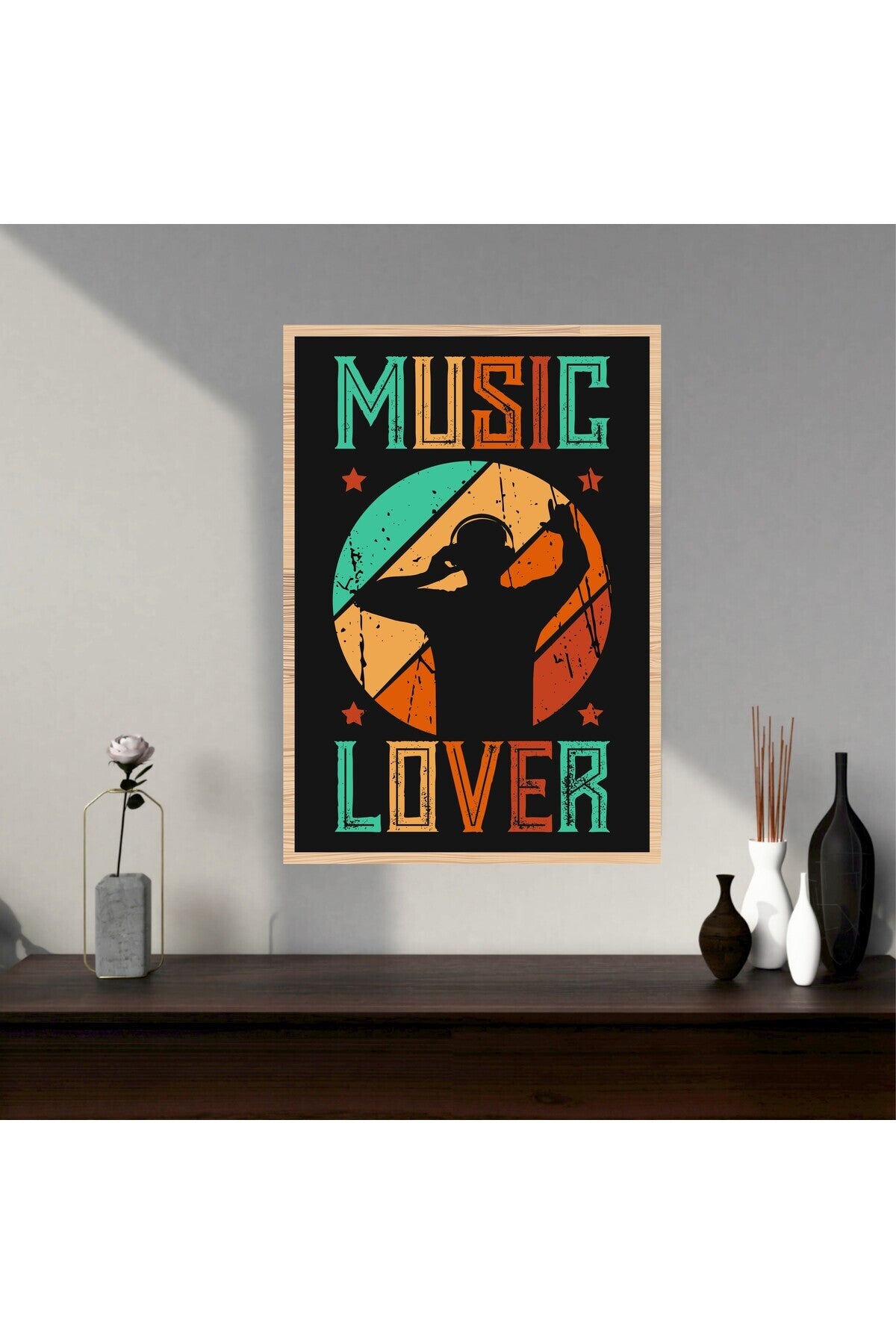 Müzik Büyük Boy Renkli Solmaz Kaliteli Baskı Çerçeve Görünümlü MDF Tablo 70x50cm 252