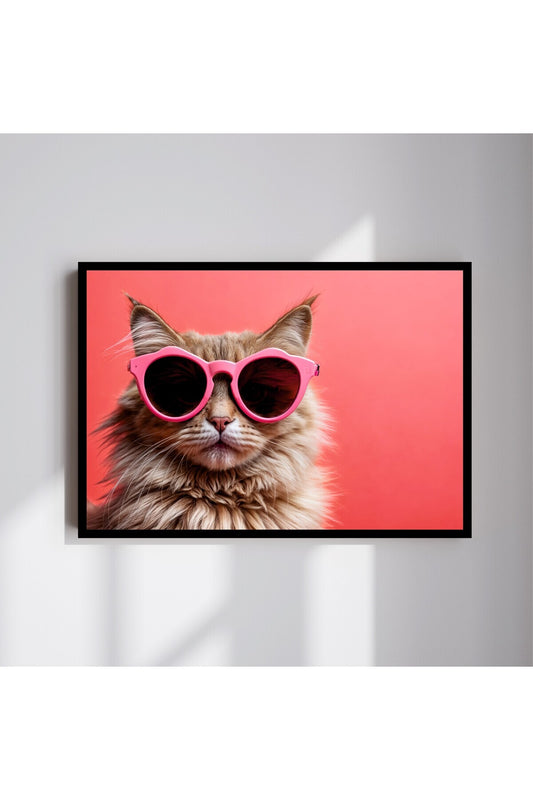 Kedi Hayvan Büyük Boy Renkli Solmaz Kaliteli Baskı Çerçeve Görünümlü MDF Tablo 70x50cm 41