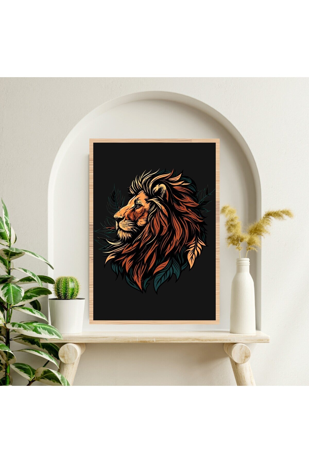 Aslan Hayvan Büyük Boy Renkli Solmaz Kaliteli Baskı Çerçeve Görünümlü MDF Tablo 70x50cm 244