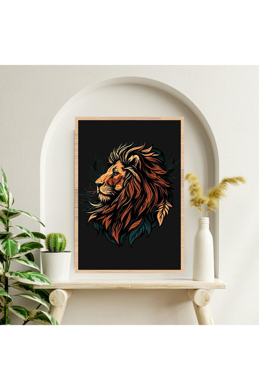 Aslan Hayvan Büyük Boy Renkli Solmaz Kaliteli Baskı Çerçeve Görünümlü MDF Tablo 70x50cm 244