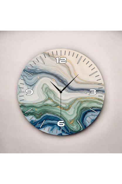 Renkli Baskı Mermer Desenli Sayılı Hediyelik Ahşap Sessiz Tablo Duvar Saati