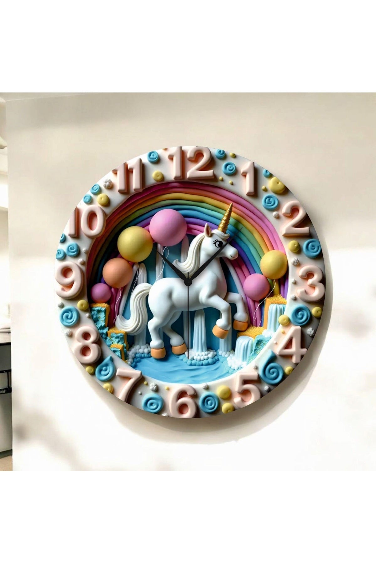 Renkli Baskı Çocuk Desenli Sayılı Hediyelik Ahşap Sessiz Tablo Duvar Saati