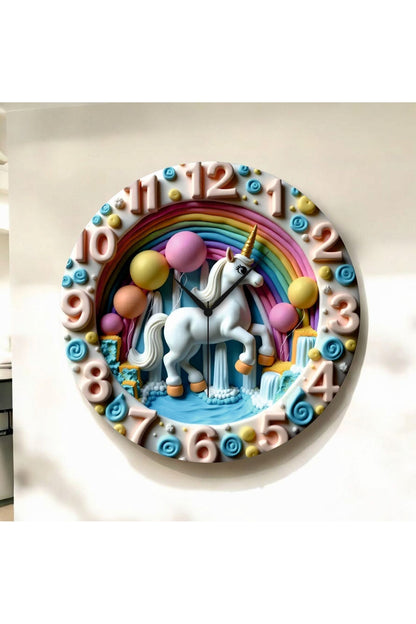 Renkli Baskı Çocuk Desenli Sayılı Hediyelik Ahşap Sessiz Tablo Duvar Saati