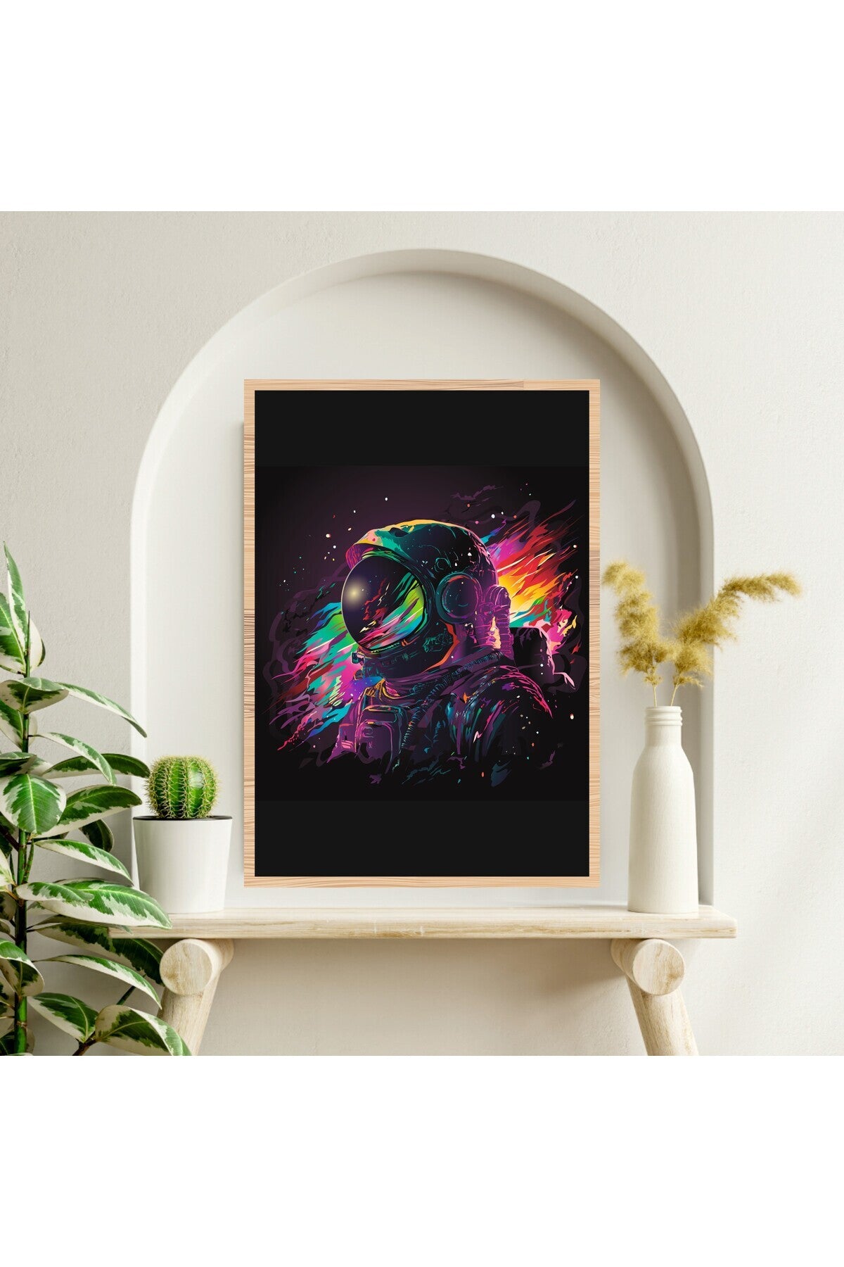 Astronot Uzay Büyük Boy Renkli Solmaz Kaliteli Baskı Çerçeve Görünümlü MDF Tablo 70x50cm 221