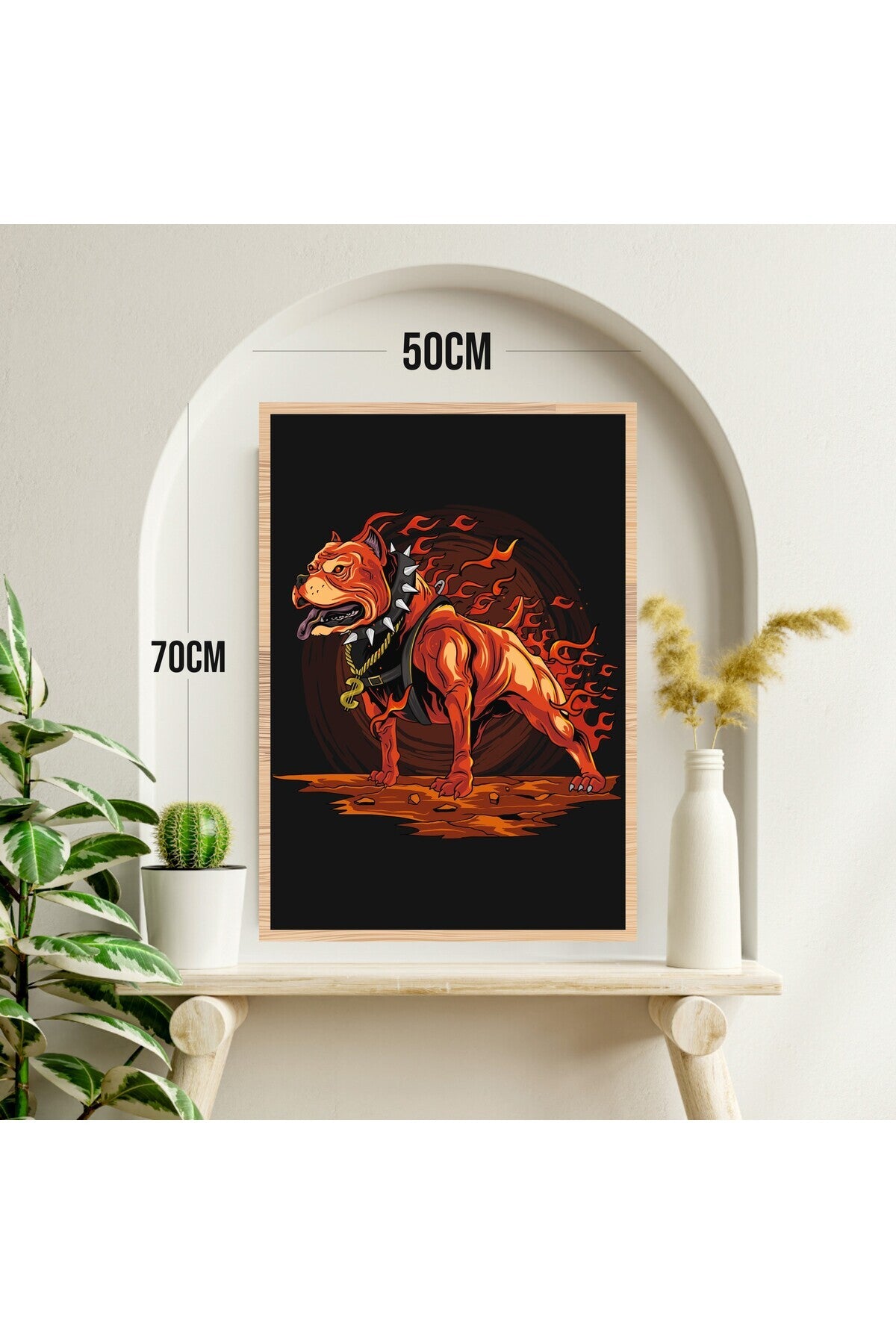 Pitbull Köpek Hayvan Büyük Boy Renkli Solmaz Kaliteli Baskı Çerçeve Görünümlü MDF Tablo 70x50cm 195