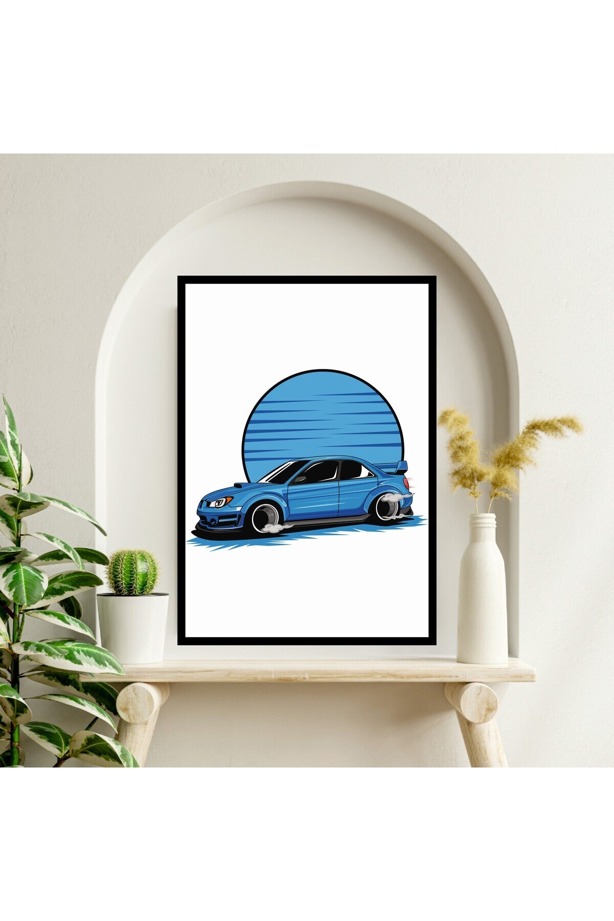 Mavi Araba Büyük Boy Renkli Solmaz Kaliteli Baskı Çerçeve Görünümlü MDF Tablo 70x50cm 261