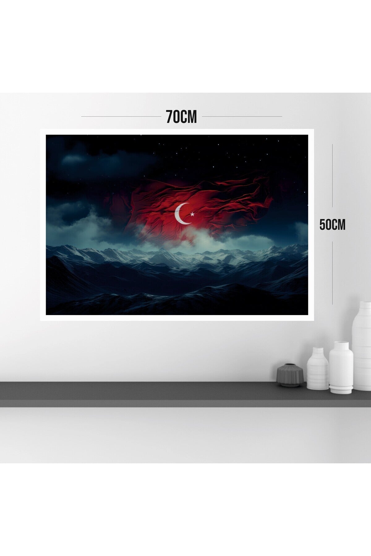Türk Bayrağı Büyük Boy Renkli Solmaz Kaliteli Baskı Çerçeve Görünümlü MDF Tablo 70x50cm 168