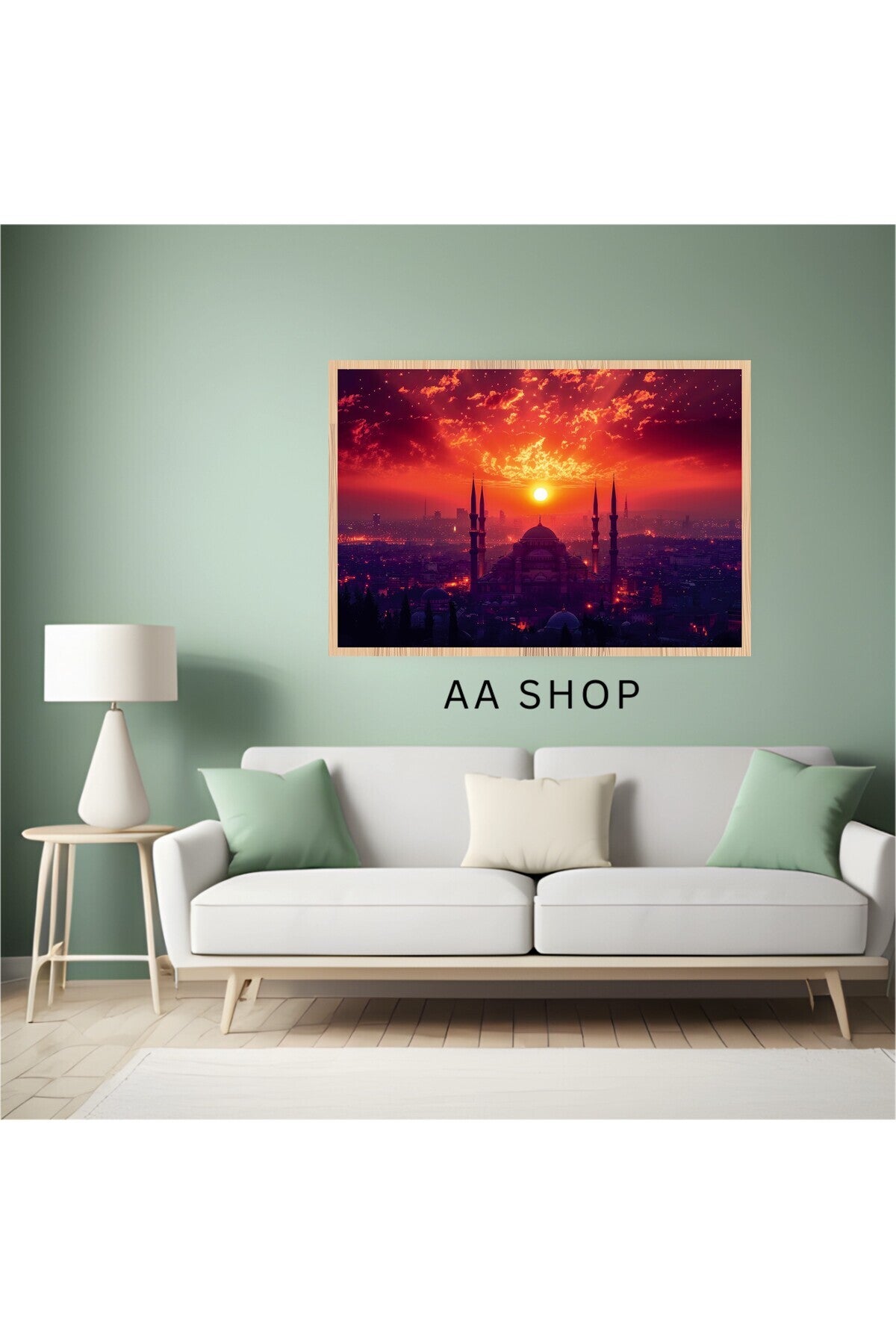 Camii Manzara Büyük Boy Renkli Solmaz Kaliteli Baskı Çerçeve Görünümlü MDF Tablo 70x50cm 136