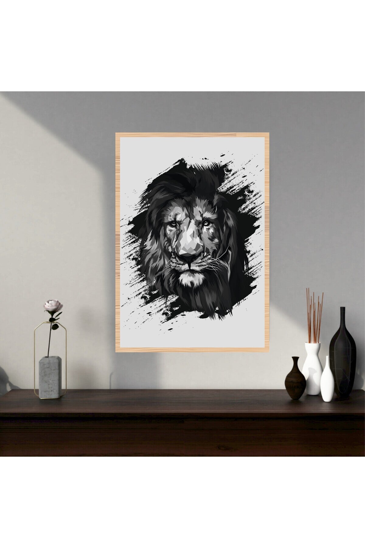 Aslan Hayvan Büyük Boy Renkli Solmaz Kaliteli Baskı Çerçeve Görünümlü MDF Tablo 70x50cm 222