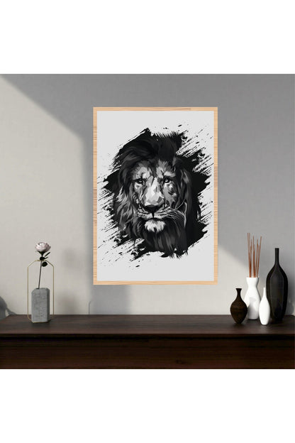 Aslan Hayvan Büyük Boy Renkli Solmaz Kaliteli Baskı Çerçeve Görünümlü MDF Tablo 70x50cm 222