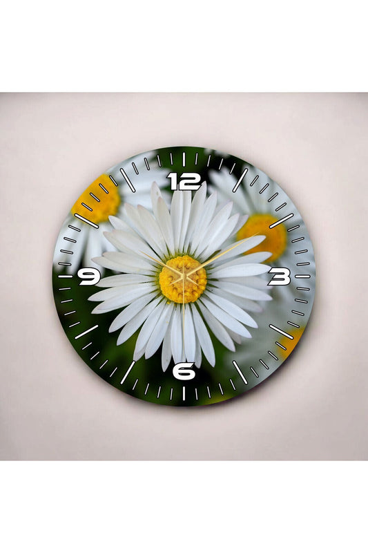 Papatya Tasarımlı Renkli Baskı Çiçek Desenli Sayılı Hediyelik Ahşap Sessiz Tablo Duvar Saati