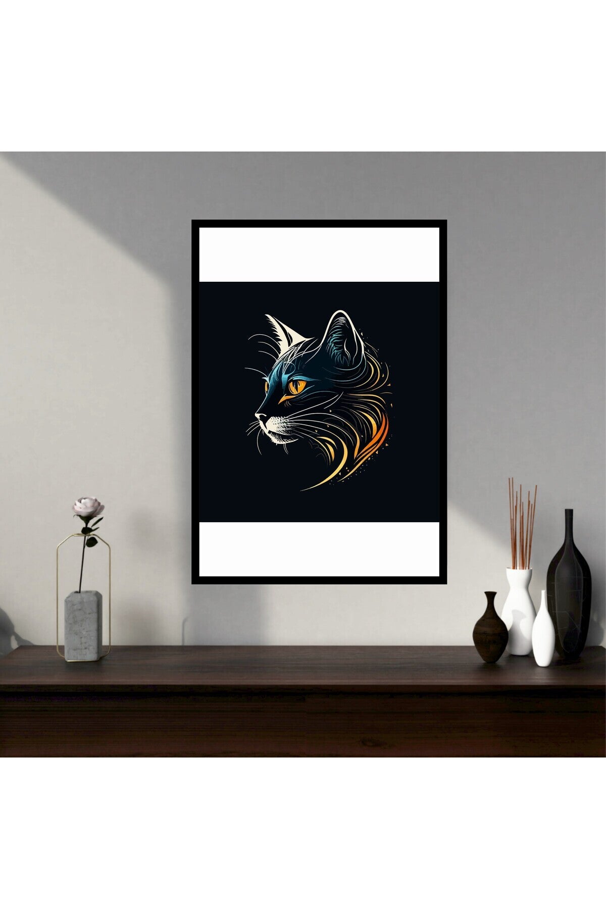 Kedi Hayvan Büyük Boy Renkli Solmaz Kaliteli Baskı Çerçeve Görünümlü MDF Tablo 70x50cm 180