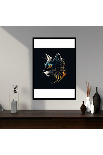 Kedi Hayvan Büyük Boy Renkli Solmaz Kaliteli Baskı Çerçeve Görünümlü MDF Tablo 70x50cm 180