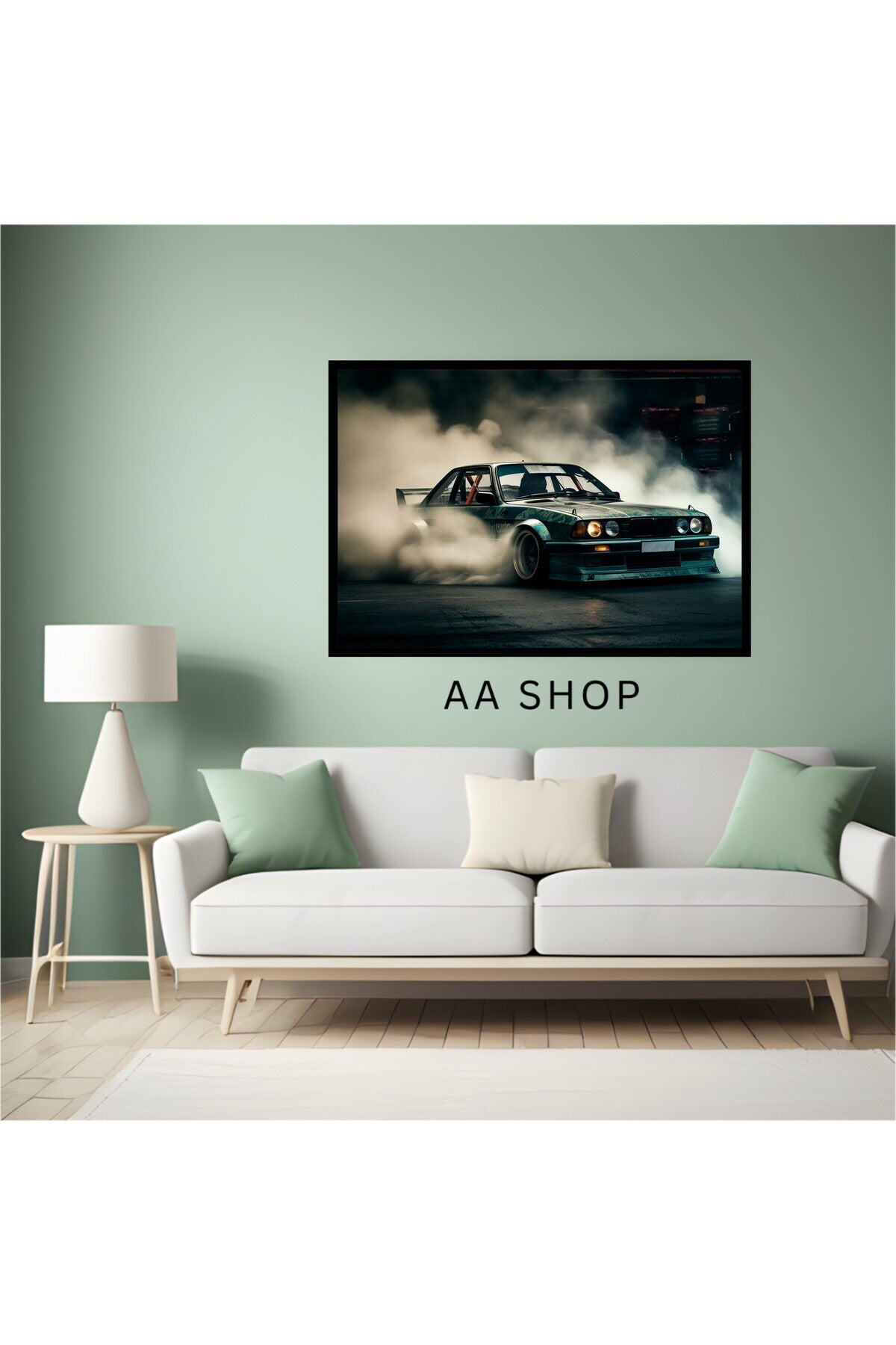 Araba Drift Büyük Boy Renkli Solmaz Kaliteli Baskı Çerçeve Görünümlü MDF Tablo 70x50cm 172