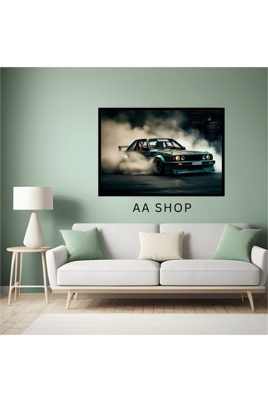 Araba Drift Büyük Boy Renkli Solmaz Kaliteli Baskı Çerçeve Görünümlü MDF Tablo 70x50cm 172