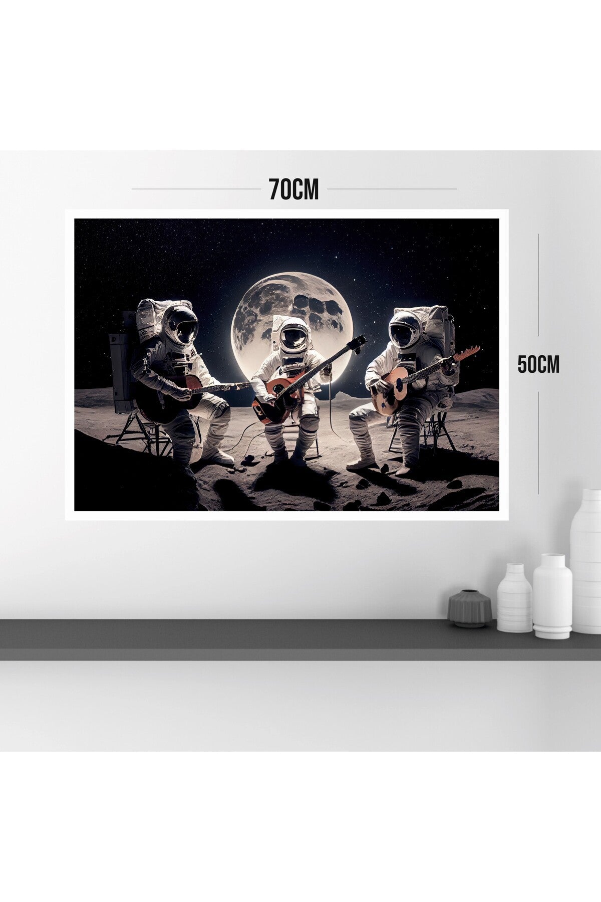 Uzay Astronot Müzik Büyük Boy Renkli Solmaz Kaliteli Baskı Çerçeve Görünümlü MDF Tablo 70x50cm 164