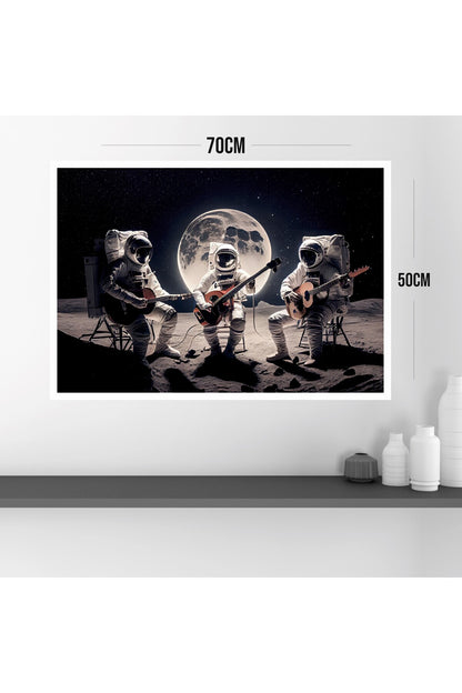 Uzay Astronot Müzik Büyük Boy Renkli Solmaz Kaliteli Baskı Çerçeve Görünümlü MDF Tablo 70x50cm 164