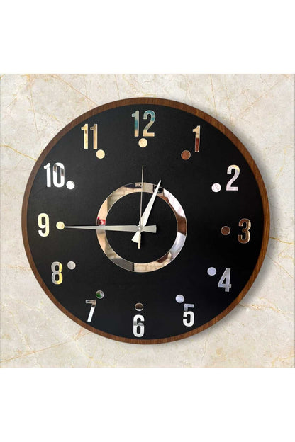 Siyah Renk Gold Gri Aynalı Sayılı Sessiz Hediyelik Ahşapanneler Günü Hediye Duvar Saati 50cm