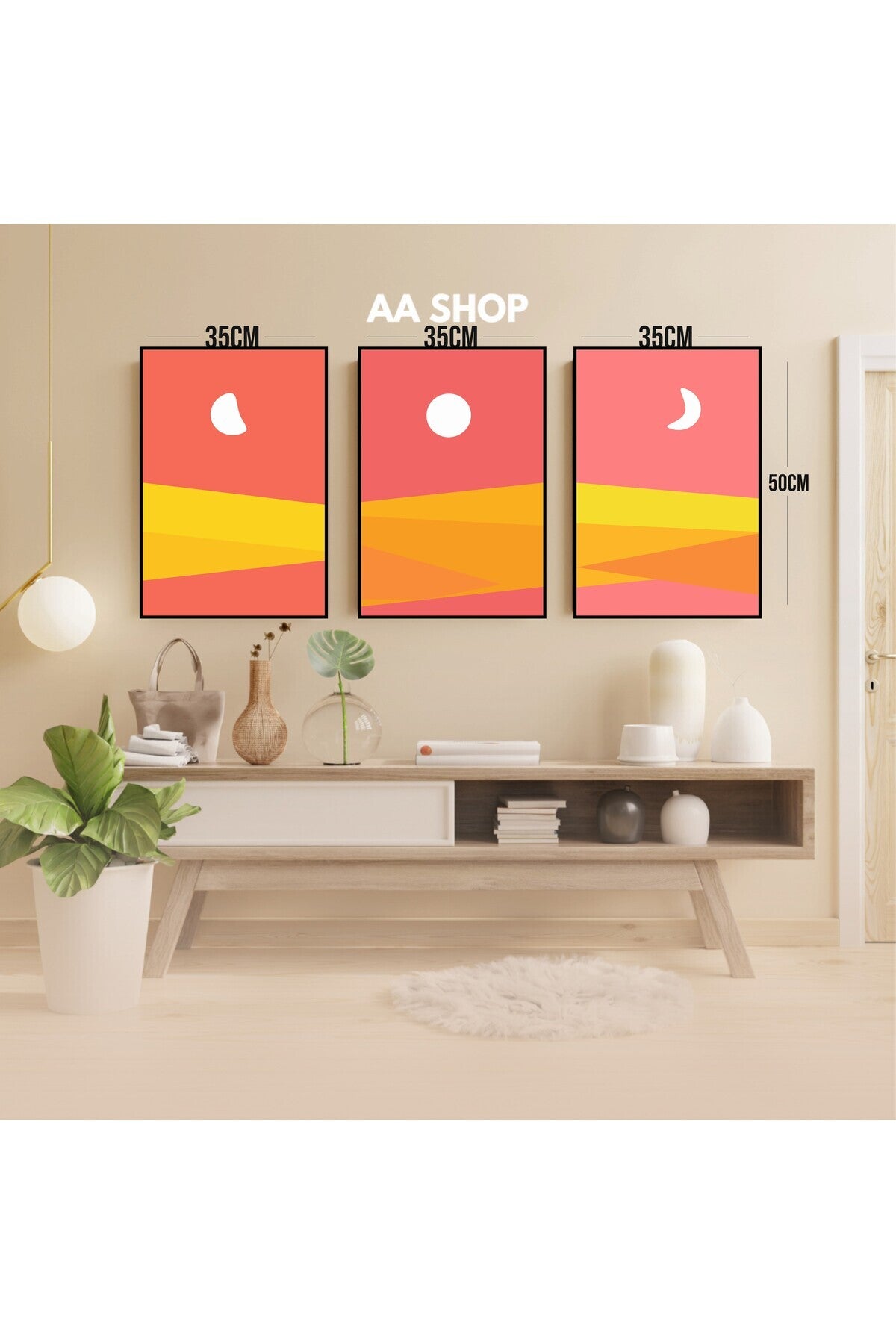 3 Parça Doğa Renkli Solmaz Kaliteli Baskı Çerçeve Görünümlü MDF Tablo Set 67