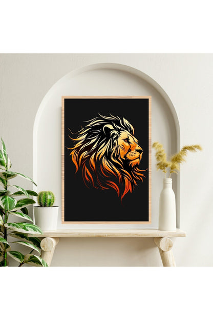 Aslan Hayvan Büyük Boy Renkli Solmaz Kaliteli Baskı Çerçeve Görünümlü MDF Tablo 70x50cm 245