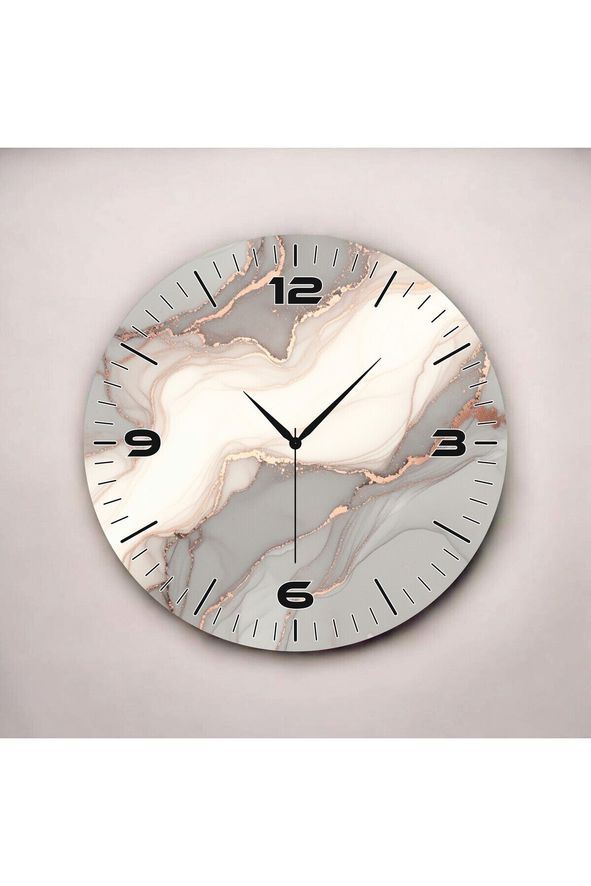 Açık Renkli Baskı Mermer Desenli Sayılı Hediyelik Ahşap Sessiz Tablo Duvar Saati