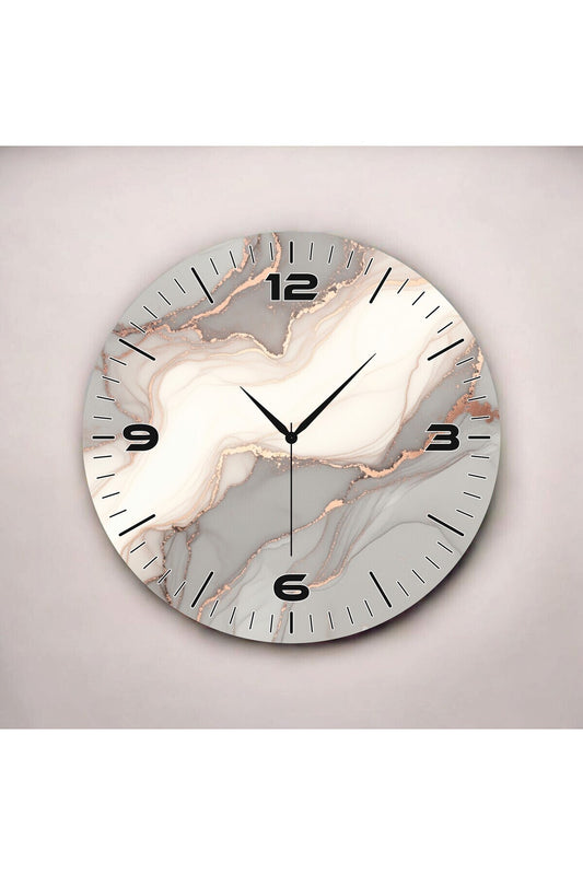 Açık Renkli Baskı Mermer Desenli Sayılı Hediyelik Ahşap Sessiz Tablo Duvar Saati