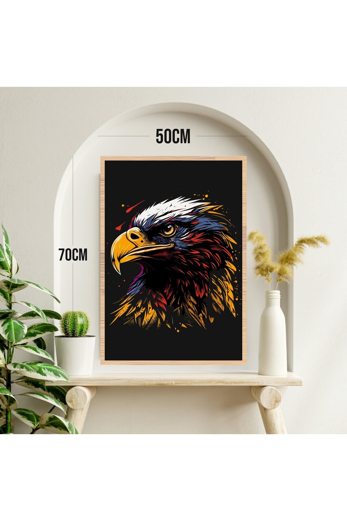Kartal Hayvan Büyük Boy Renkli Solmaz Kaliteli Baskı Çerçeve Görünümlü MDF Tablo 70x50cm 230