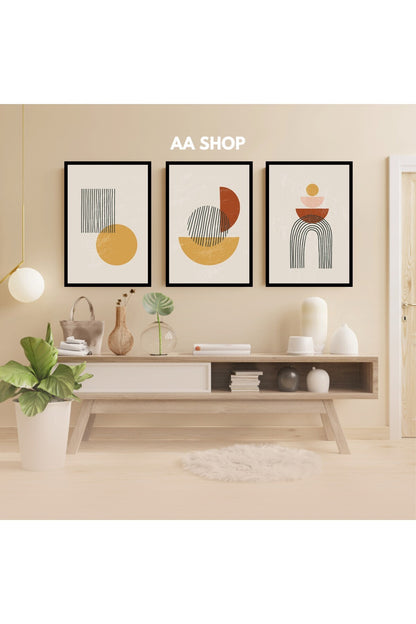 3 Parça Geometrik Renkli Solmaz Kaliteli Baskı Çerçeve Görünümlü MDF Tablo Set 9