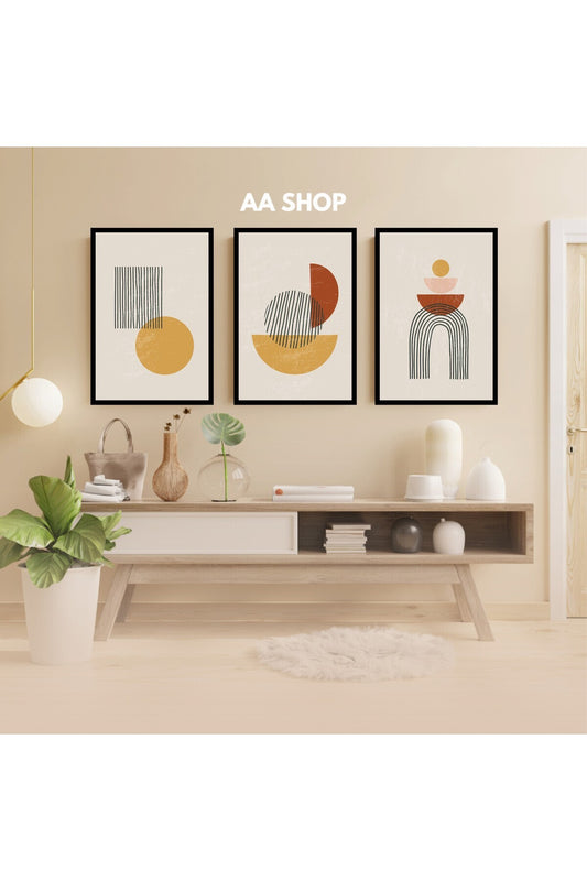 3 Parça Geometrik Renkli Solmaz Kaliteli Baskı Çerçeve Görünümlü MDF Tablo Set 9
