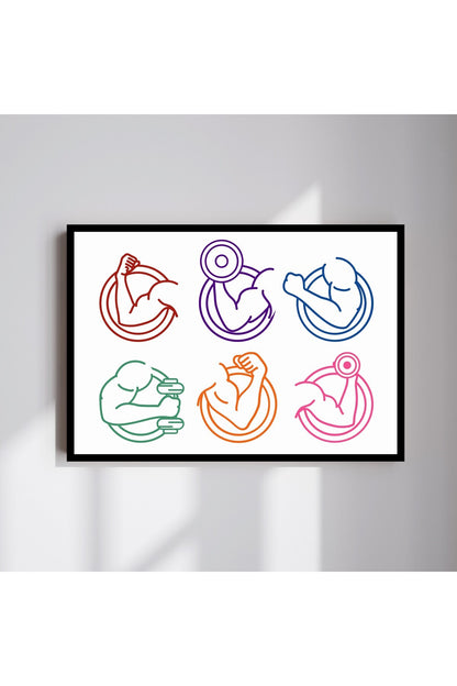 Fitness Spor Büyük Boy Renkli Solmaz Kaliteli Baskı Çerçeve Görünümlü MDF Tablo 70x50cm 184