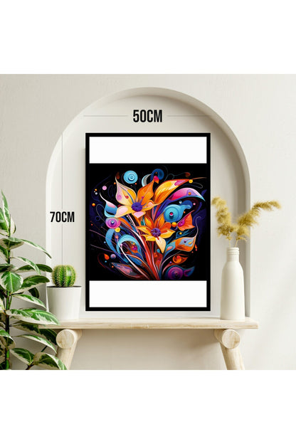 Çiçek Yaprak Büyük Boy Renkli Solmaz Kaliteli Baskı Çerçeve Görünümlü MDF Tablo 70x50cm 159
