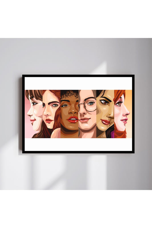 Kadın Büyük Boy Renkli Solmaz Kaliteli Baskı Çerçeve Görünümlü MDF Tablo 70x50cm 19