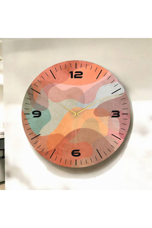 Renkli Baskı Desenli Sayılı Hediyelik Ahşap Sessiz Tablo Duvar Saati